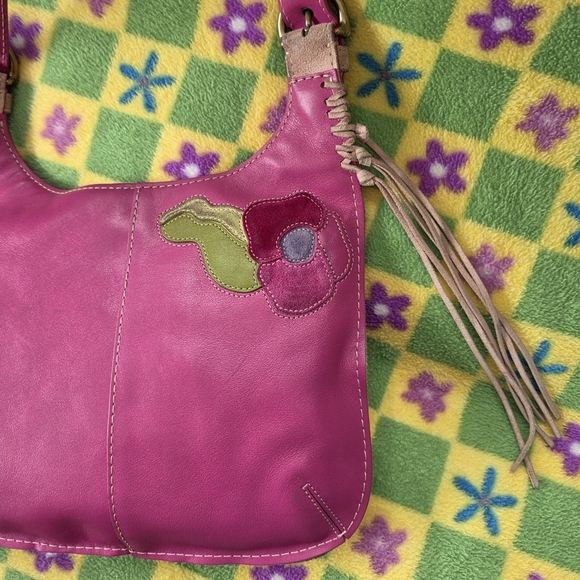 Coach Y2K Suede Fringed Poppy for Peace Pink Hippie Crossbody Hobo Bag - Picture 8 of 16